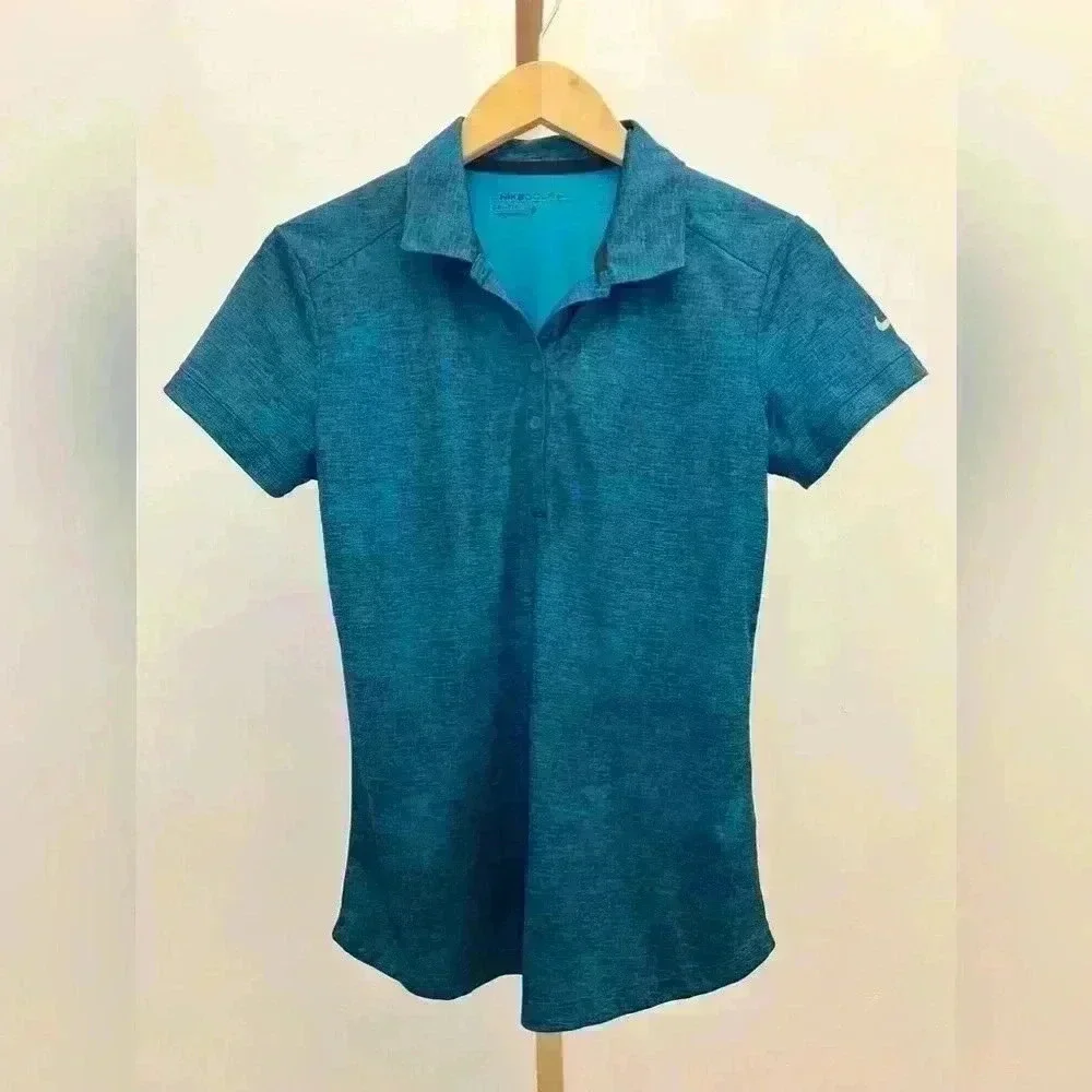 Nike Golf Women's Dri-FIT Crosshatch Polo Blue Size S Short Sleeve